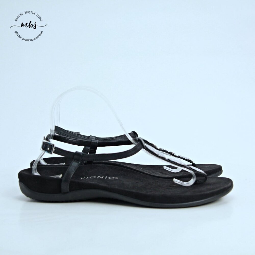Vionic Miami Lizbeth Medallion Slingback Thong Sandals Black Silver Women 10.5